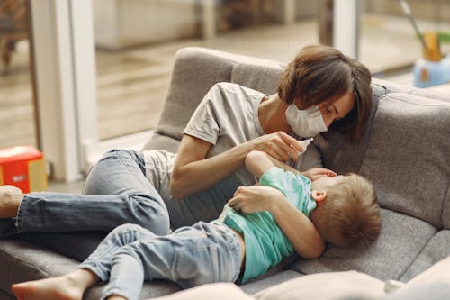 Free Mother with Her Sick Son Stock Photo
