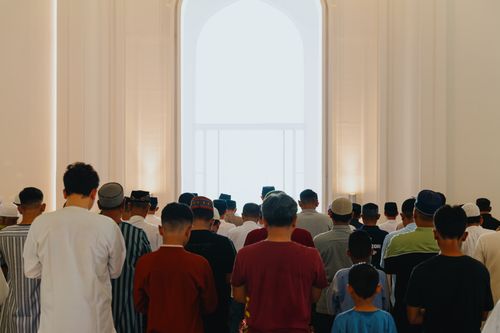 Free A large group of people gathered for prayer inside a mosque in West Java, Indonesia. Stock Photo