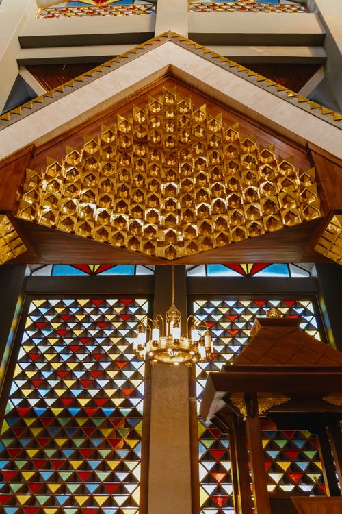 Free Intricate stained glass and golden geometric patterns in Jawa Barat, Indonesia. Stock Photo
