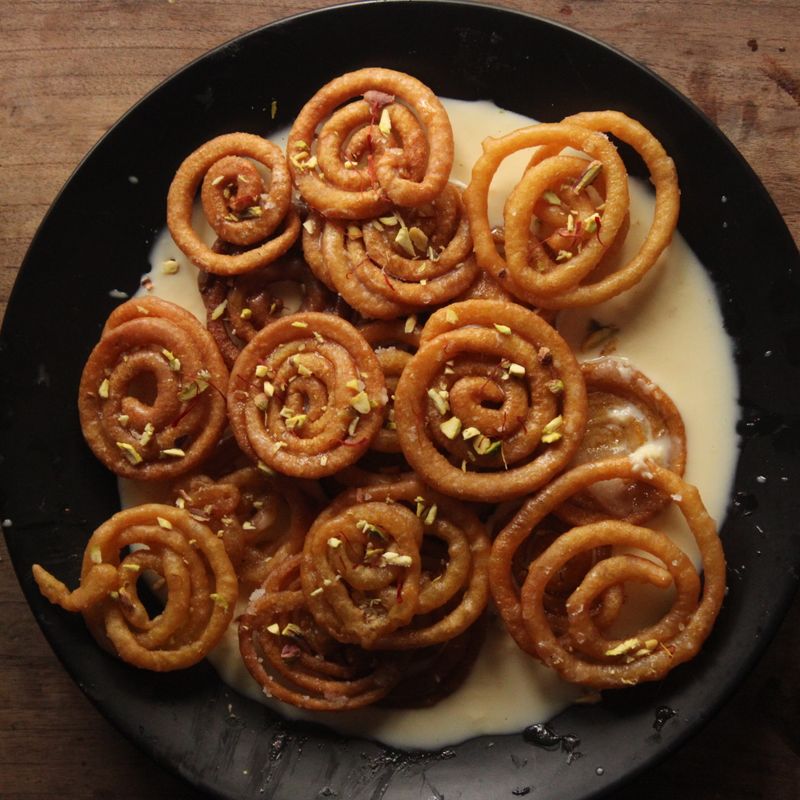 Indian Jalebi with Orange & Cardamom Syrup