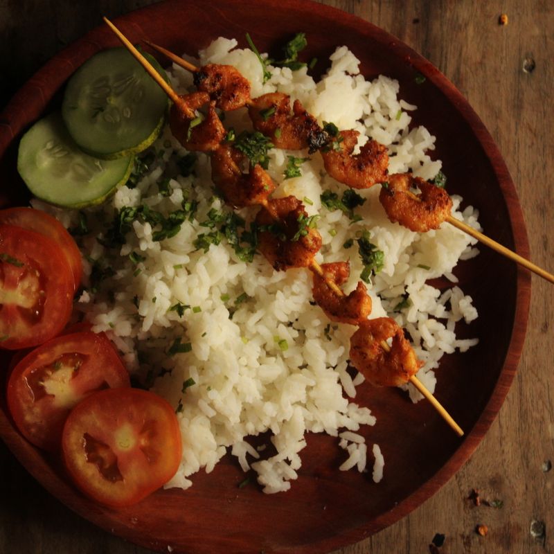 Charred Okra Tomato Long Grain Rice