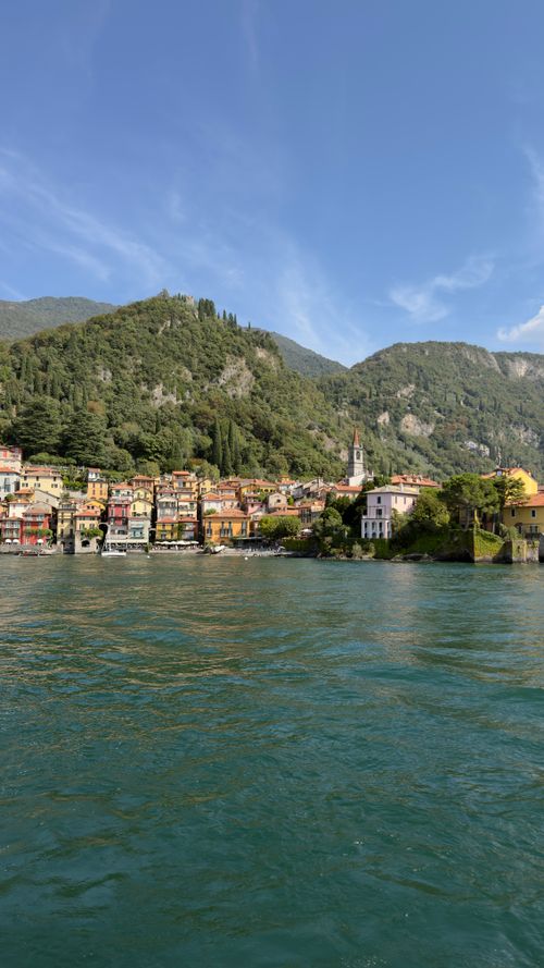 Free Picturesque Varenna village on Lake Como with colorful buildings and mountains. Stock Photo