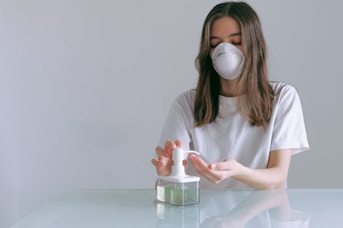 Woman In White Shirt Pumping Sanitizer