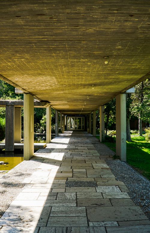 Free Symmetrical covered pathway in an Ankara park with play of light and shadow. Stock Photo