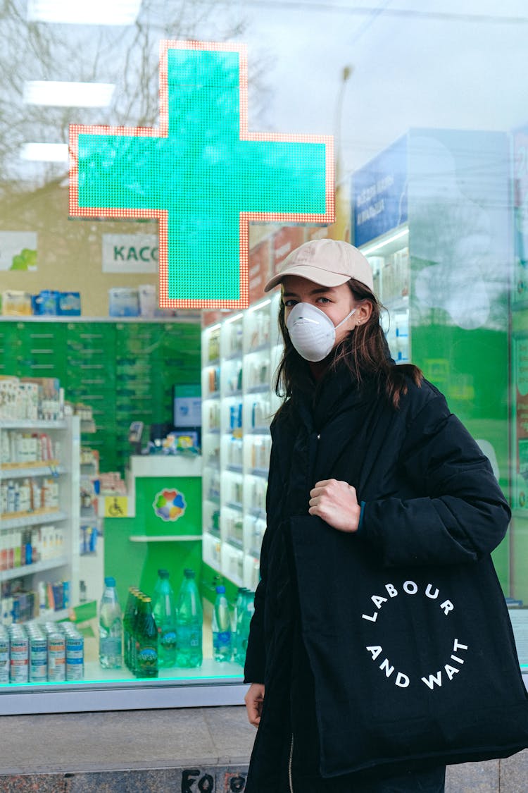 Woman Wearing Face Mask At Pharmacy