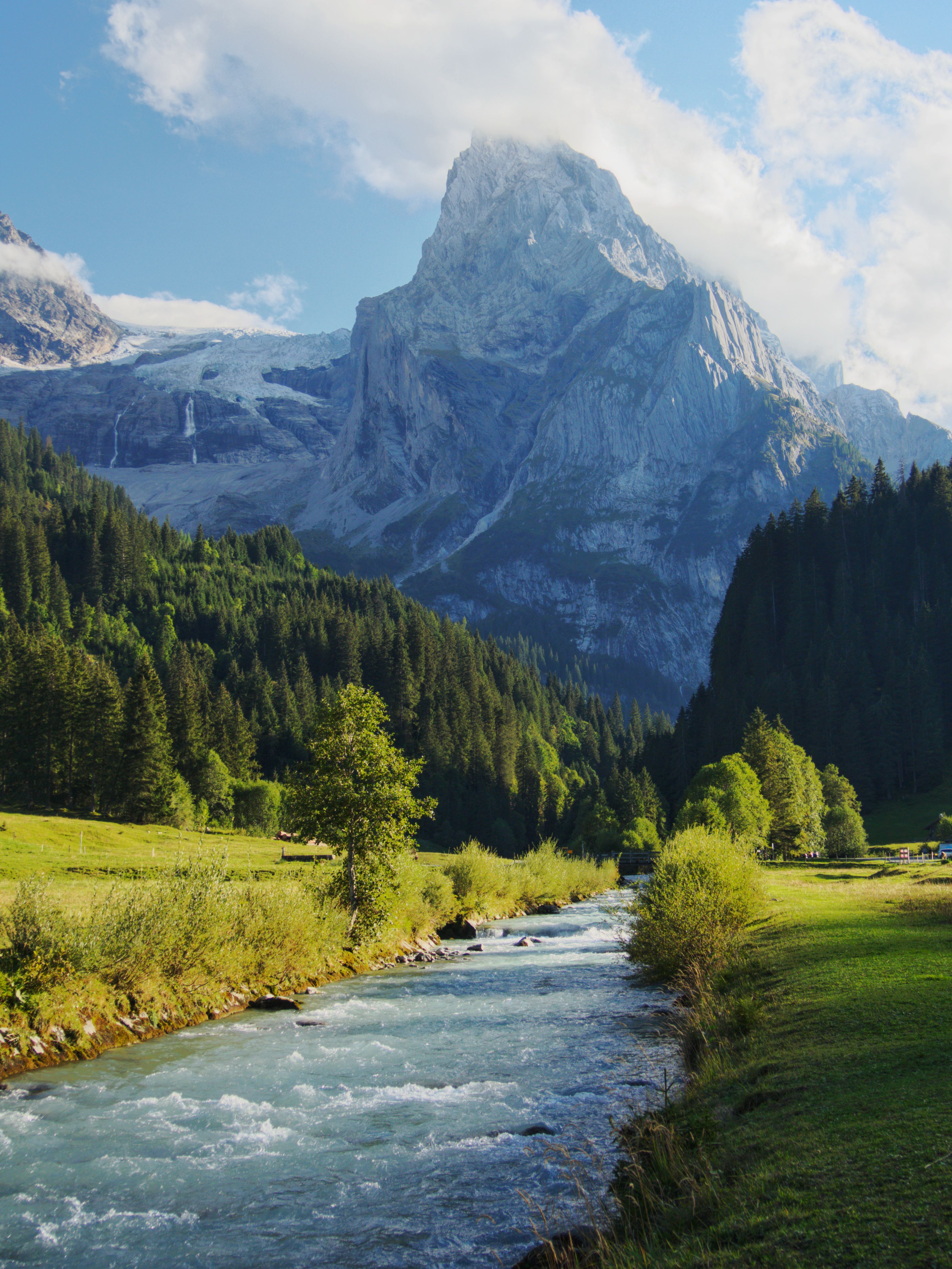 Majestic Alpine Mountain with River in Summer · Free Stock Photo