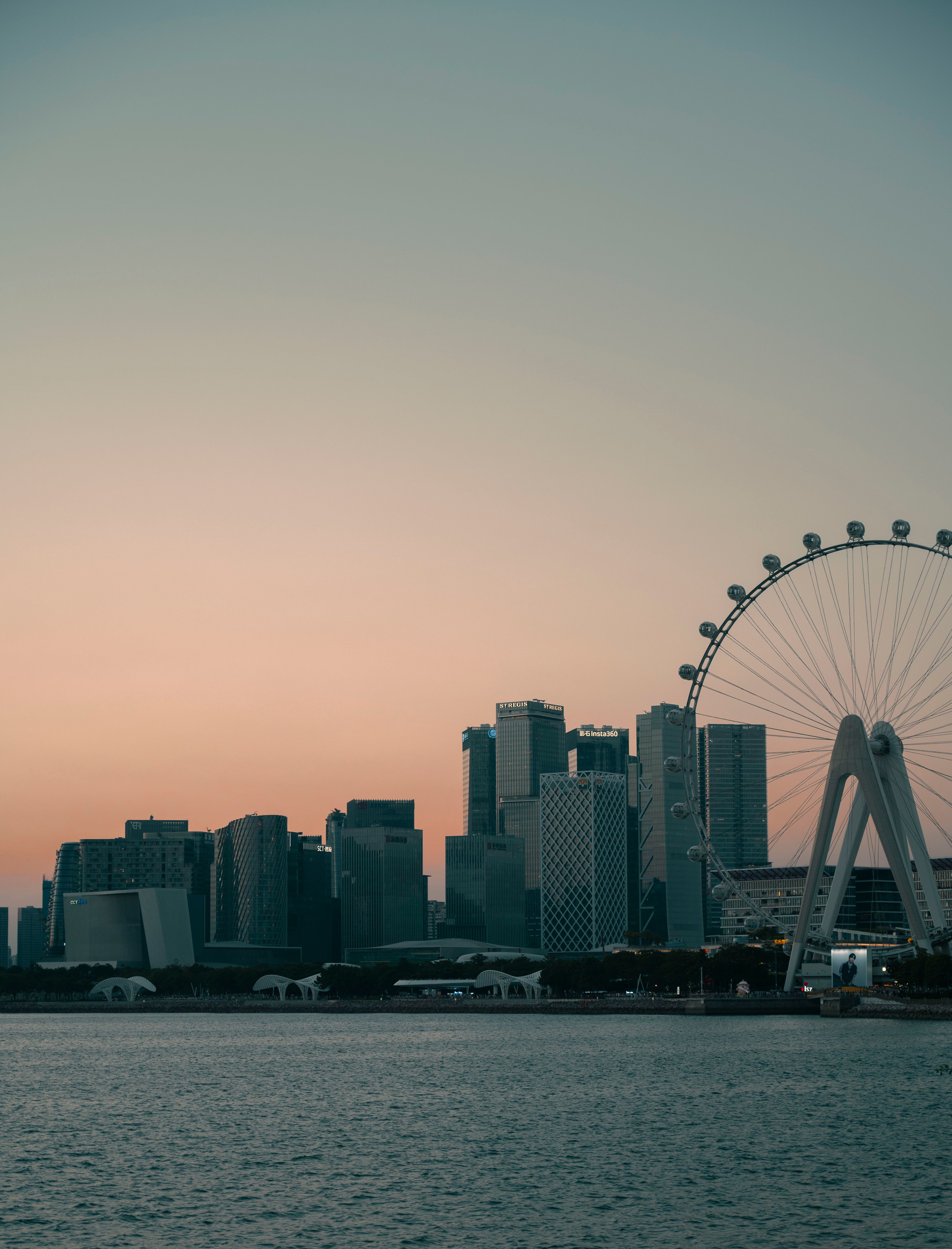 A smartphone displaying a single matching profile against a modern Singapore urban skyline background.