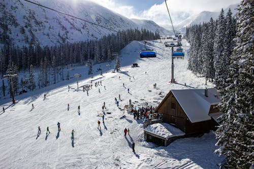 People Having Fun on Snow Covered Mountain