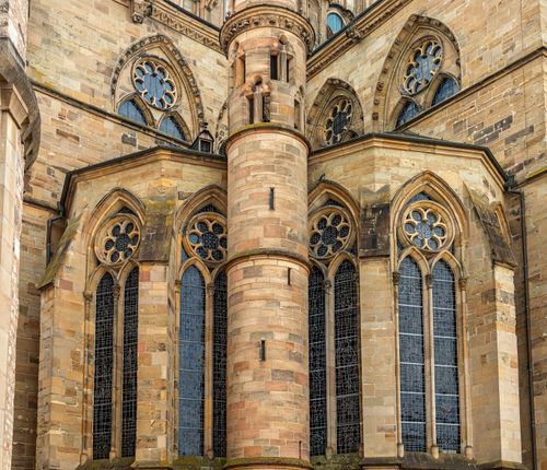 Free Detailed view of the Gothic architectural elements of Trier Cathedral in Germany. Stock Photo
