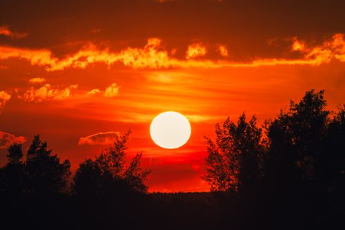 Free Vibrant sunset over Cửa Tùng captured with vivid colors and silhouetted trees. Stock Photo