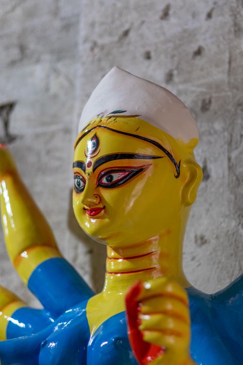 Free Detailed close-up of a colorful Durga idol sculpture, capturing traditional artistry. Stock Photo
