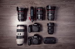 Flat lay of camera equipment — photo by Andre Furtado on Pexels