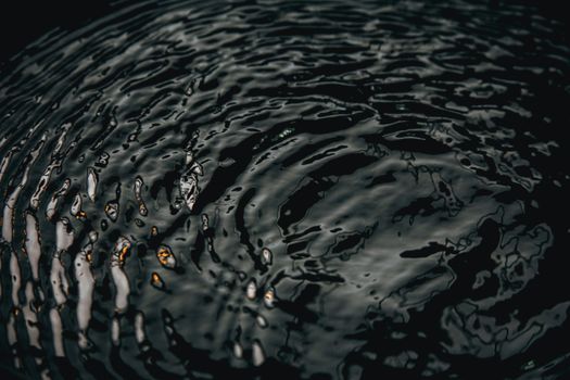 特写中，黑暗的水波纹反射光线，营造出一种喜怒无常的纹理