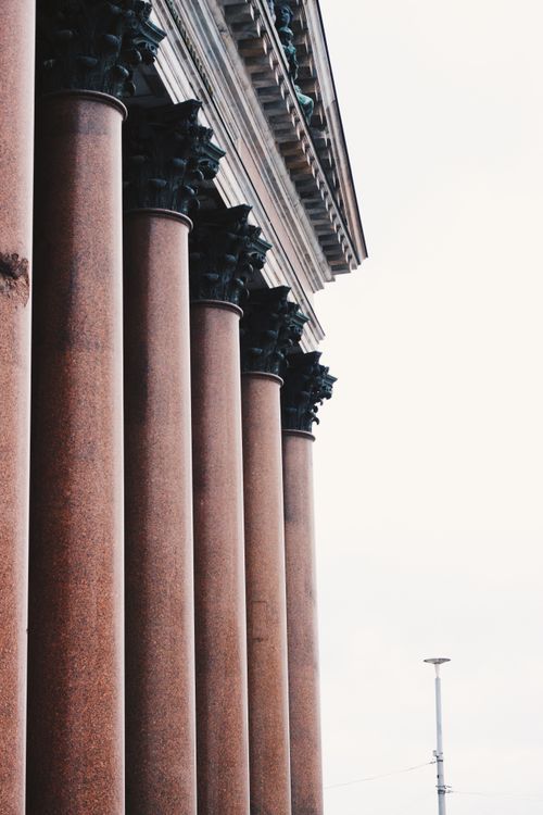Free Close-up view of the iconic columns of St. Isaac's Cathedral in Saint Petersburg, showcasing classic architecture. Stock Photo