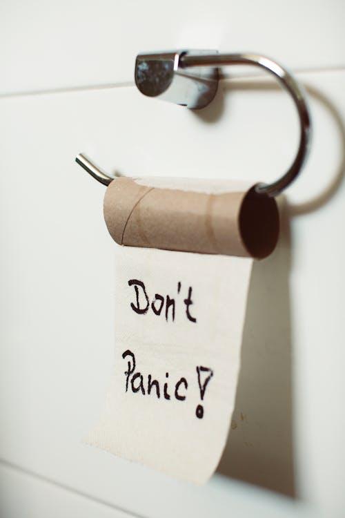 Don't Panic Text on Toilet Paper