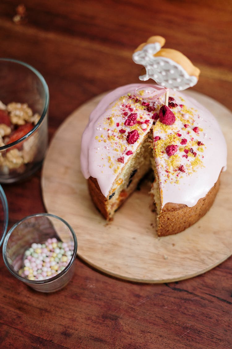 Sliced Cake With Strawberry On Top