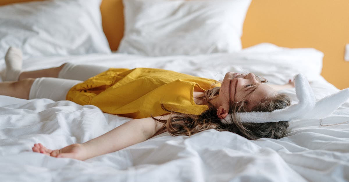 Download Girl In Yellow Dress Lying On Bed Free Stock Photo Yellowimages Mockups