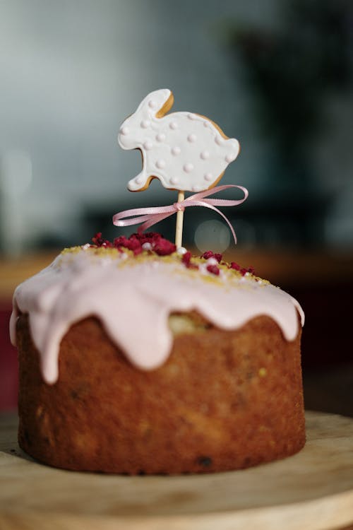 Free Cake with Frosting and Bunny Topper Stock Photo