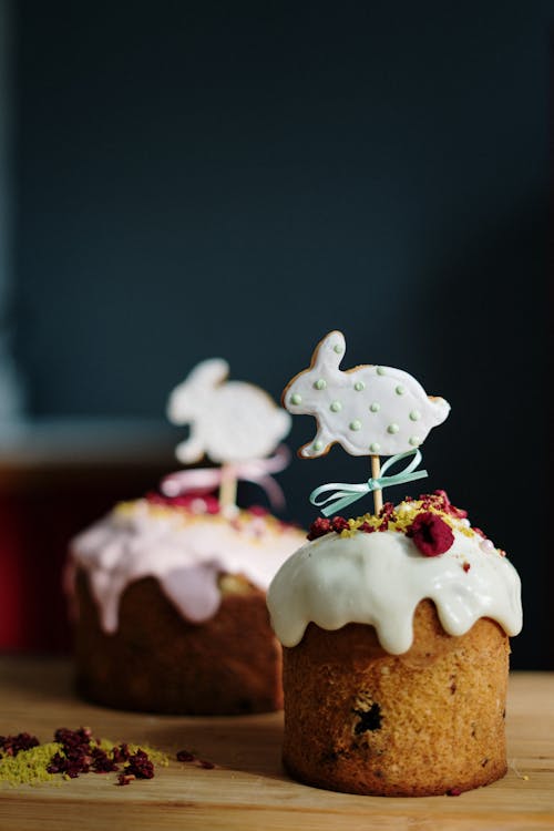 Cake With White Icing on Top and Bunny Topper