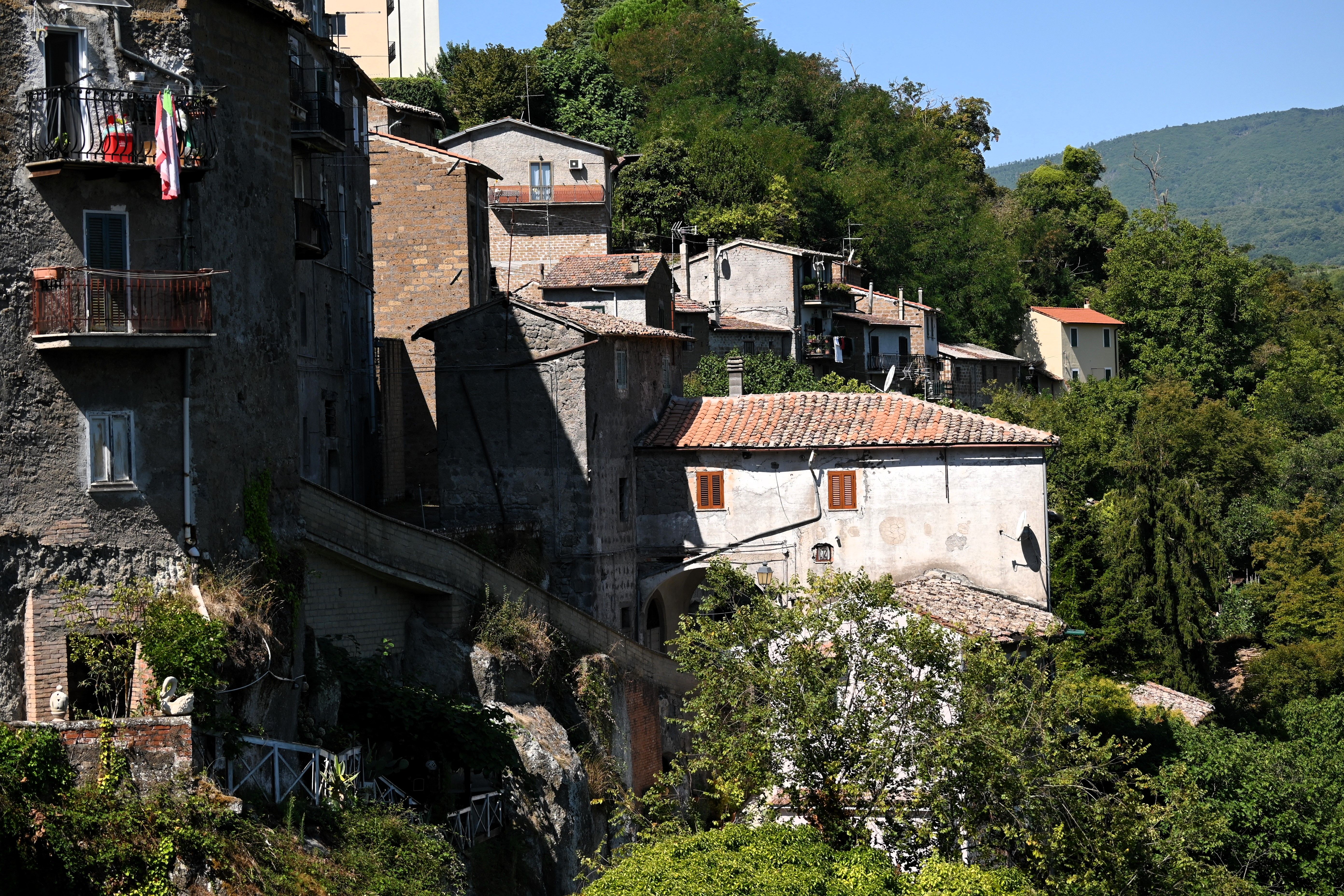 Picturesque view of ancient hillside houses in Vignanello, Latium, Italy.
