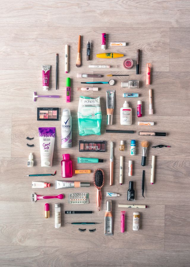 Flat lay of beauty and skincare products