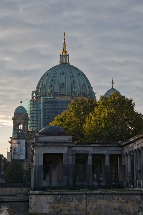 Free Dome of Berlin Cathedral with colonnades on Museumsinsel during morning light. Stock Photo