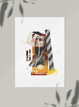 Creative collage featuring a woman's portrait with abstract elements and geometric shapes.