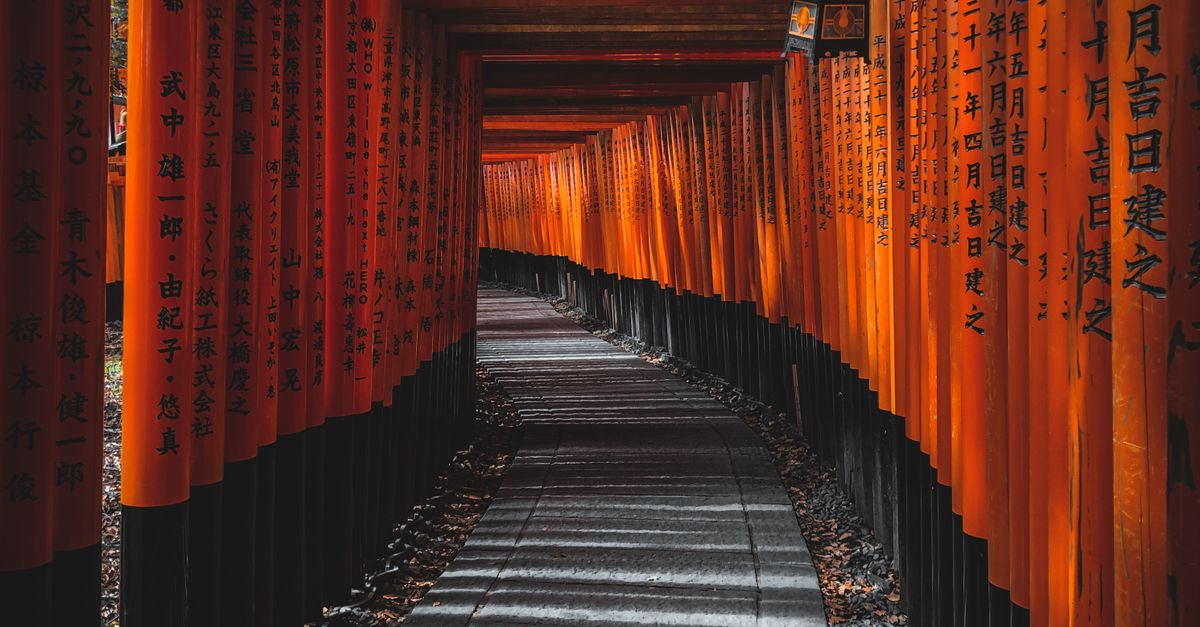 Torii gate pathway at Fushimi Inari Taisha in Kyoto.