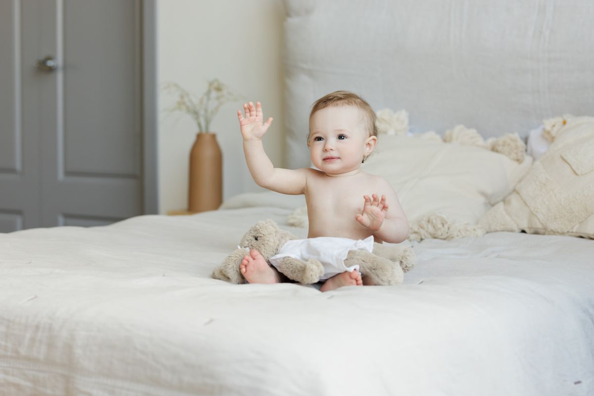 Coordinated baby textiles with soft patterns