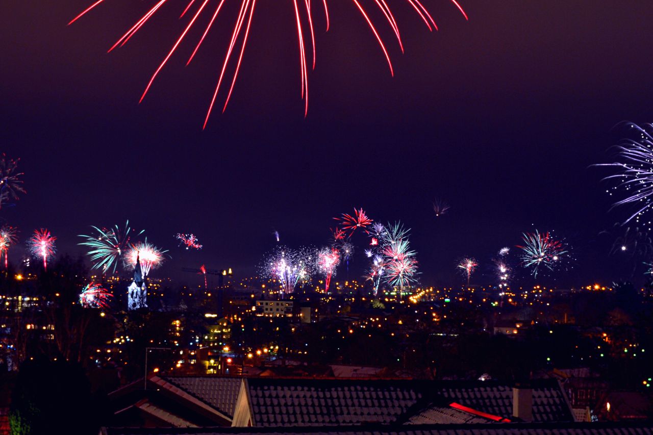 vibrant fireworks light up the night sky over a city perfect for celeb