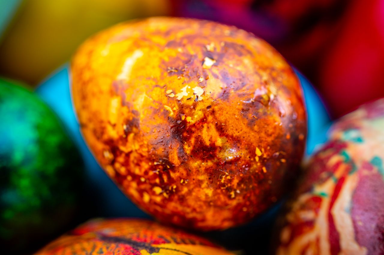 vibrant detailed close up of painted easter eggs celebrating creativit