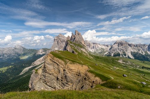 Free Breathtaking view of the Dolomites peaks in Italy under a blue sky. Stock Photo