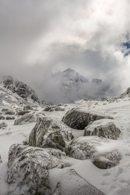 Snow Covered Mountain Under Cloudy Sky