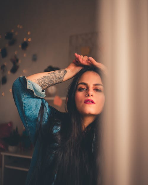 Woman Wearing Blue Denim Jacket