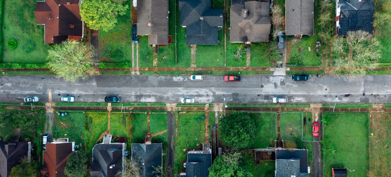 aerial view of suburban homes and roads