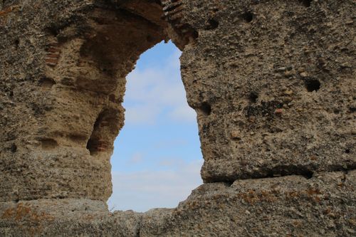 Free Close-up of an old fortress wall with sky view in Jerez de la Frontera, Spain. Stock Photo