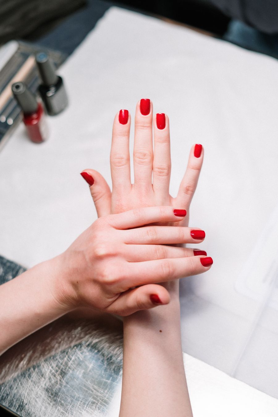 Close-up of a freshly finished manicure