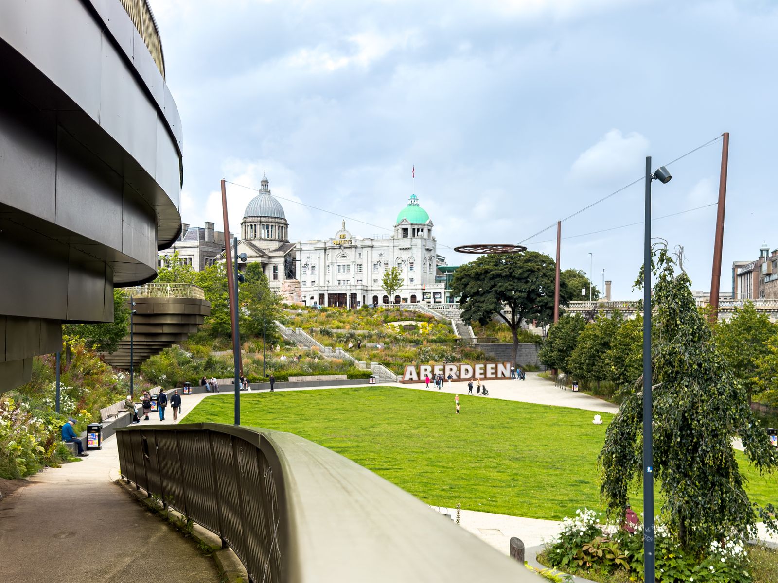 Historic granite architecture beside a park in Aberdeen