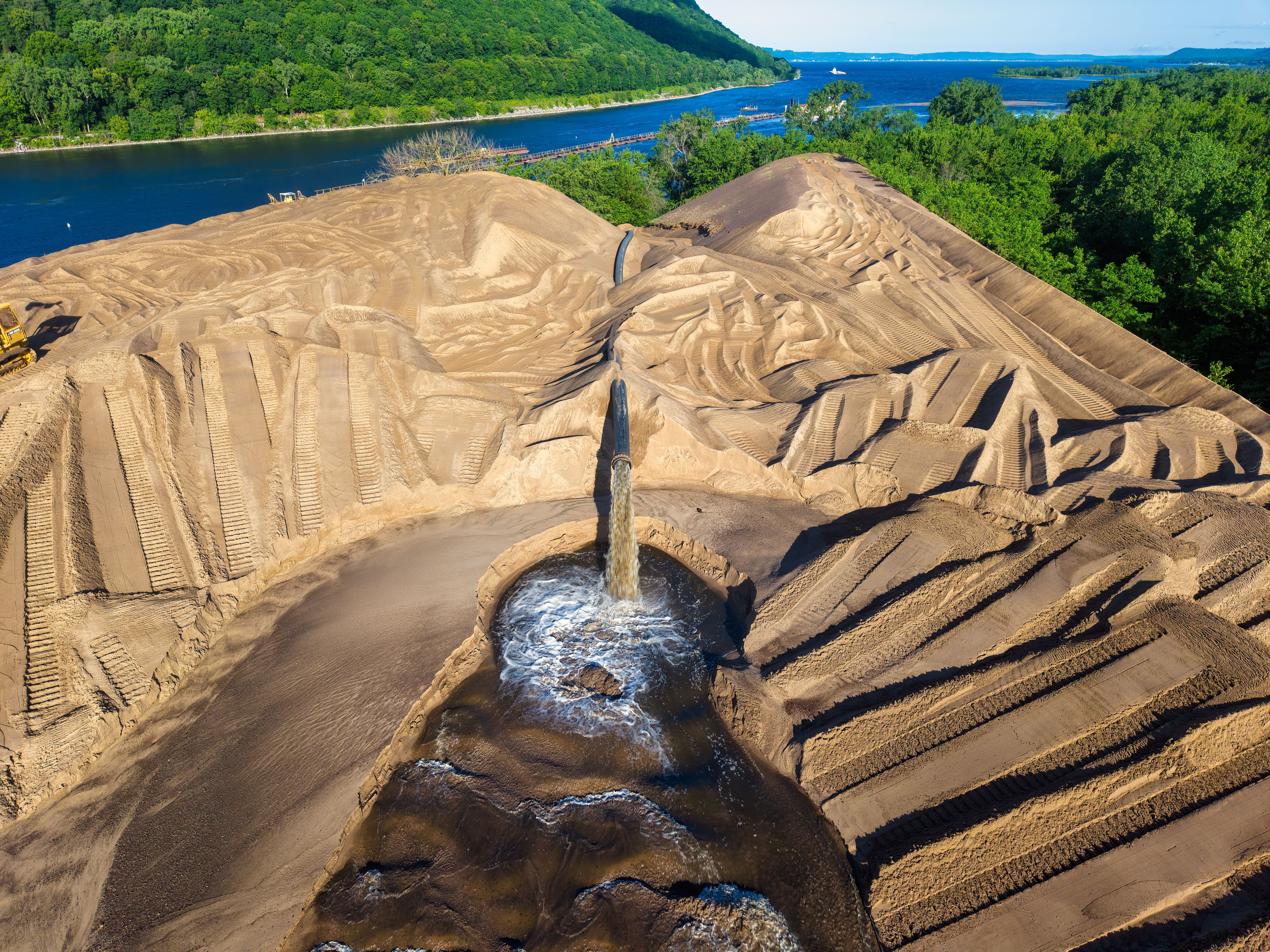 Stunning aerial shot of sand dunes near the Mississippi River in Reads Landing, Minnesota.