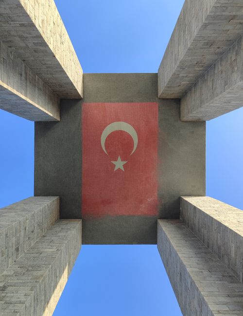 Free Looking upward at the Gallipoli Memorial with the Turkish flag design. Stock Photo