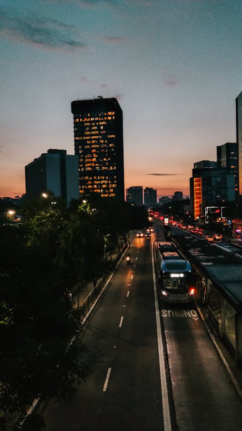 Cars On Road Near City Buildings 