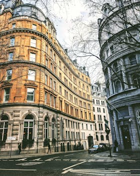 Historic buildings in Greater London showcasing classic architecture in an urban street scene.