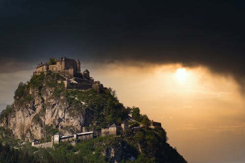 Free Rock Castle on Top of Mountain during Sunset Stock Photo