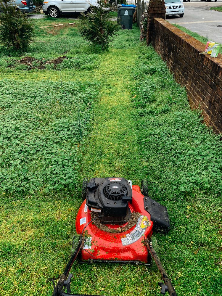 Red Lawn Mower On Grass