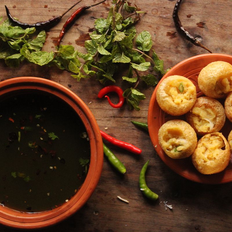 Indian Khachumbari Egg Sandwich with Paneer and Mint on Puri