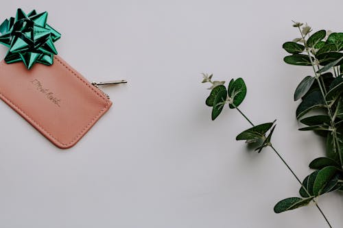 Free Pink Leather Pouch On White Table Stock Photo