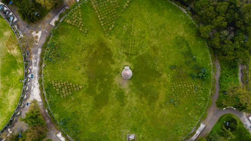 Free Stunning top-down drone view of a circular park area in Mexico City, showcasing vibrant greenery. Stock Photo