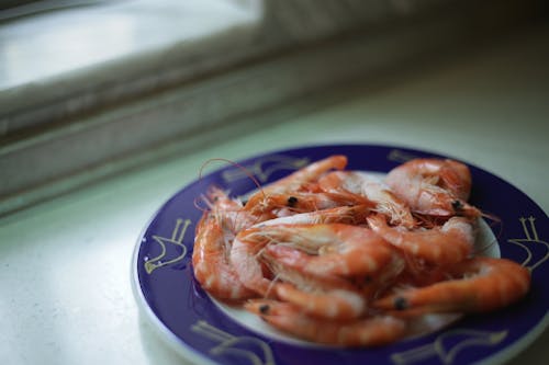 Shrimp On Blue Plate