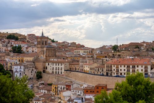 Free Picturesque view of Albacete's old town showcasing historical architecture and charming rooftops in Castilla-La Mancha, Spain. Stock Photo