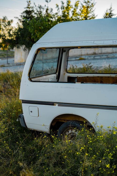 Free Old white van surrounded by wildflowers in Gölbaşı, Ankara, Türkiye. Stock Photo